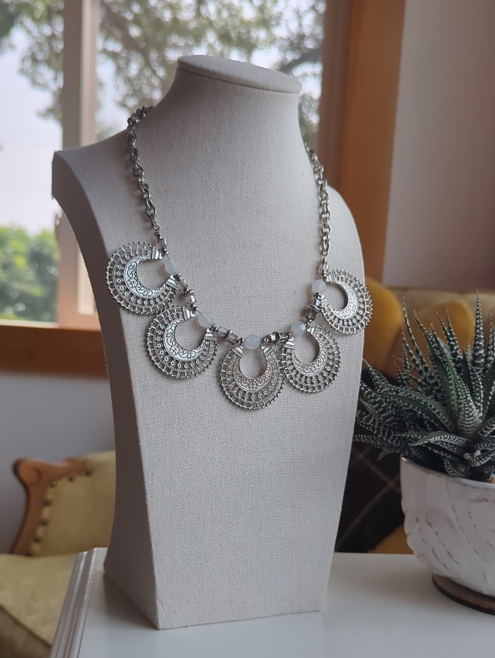 New York & Company Silver Tone Statement Necklace, 18-20" Adjustable